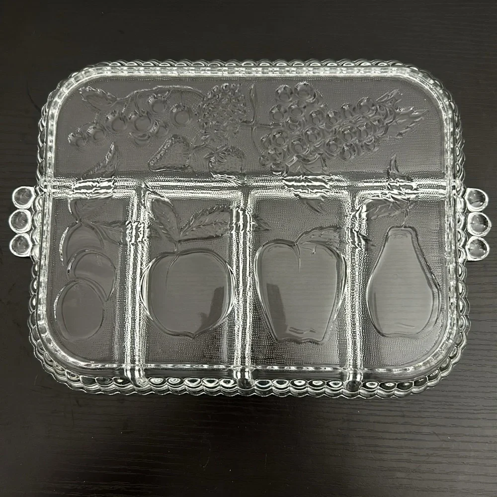 1960 Indiana Glass Co. Imperial Glass Fruit Embossed Divided Serving Tray Dish